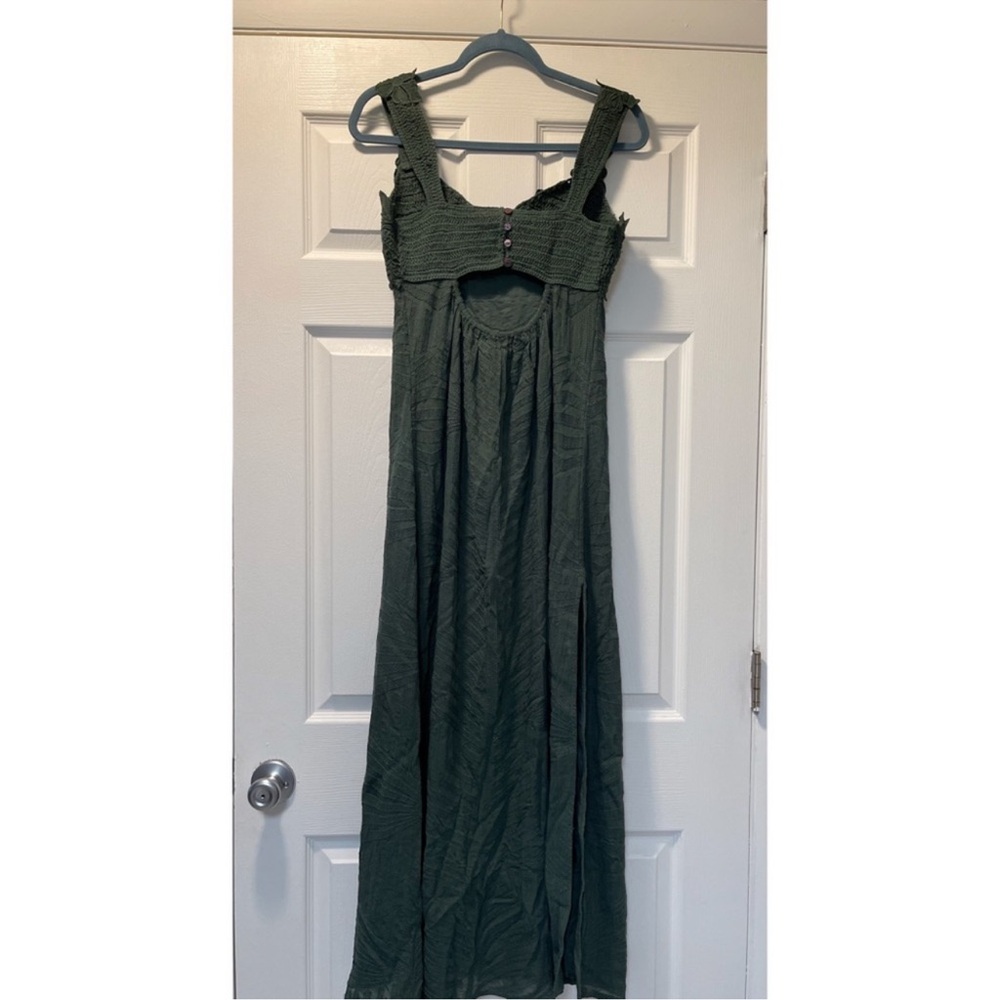 Free People Green Boho Maxi Dress Lace Bodice Side Slit Flowy Size Small - Picture 7 of 8